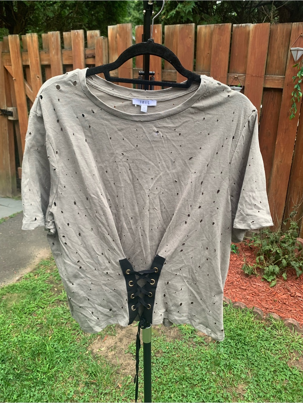 iris Distressed Lace-Up Short Sleeve Tee